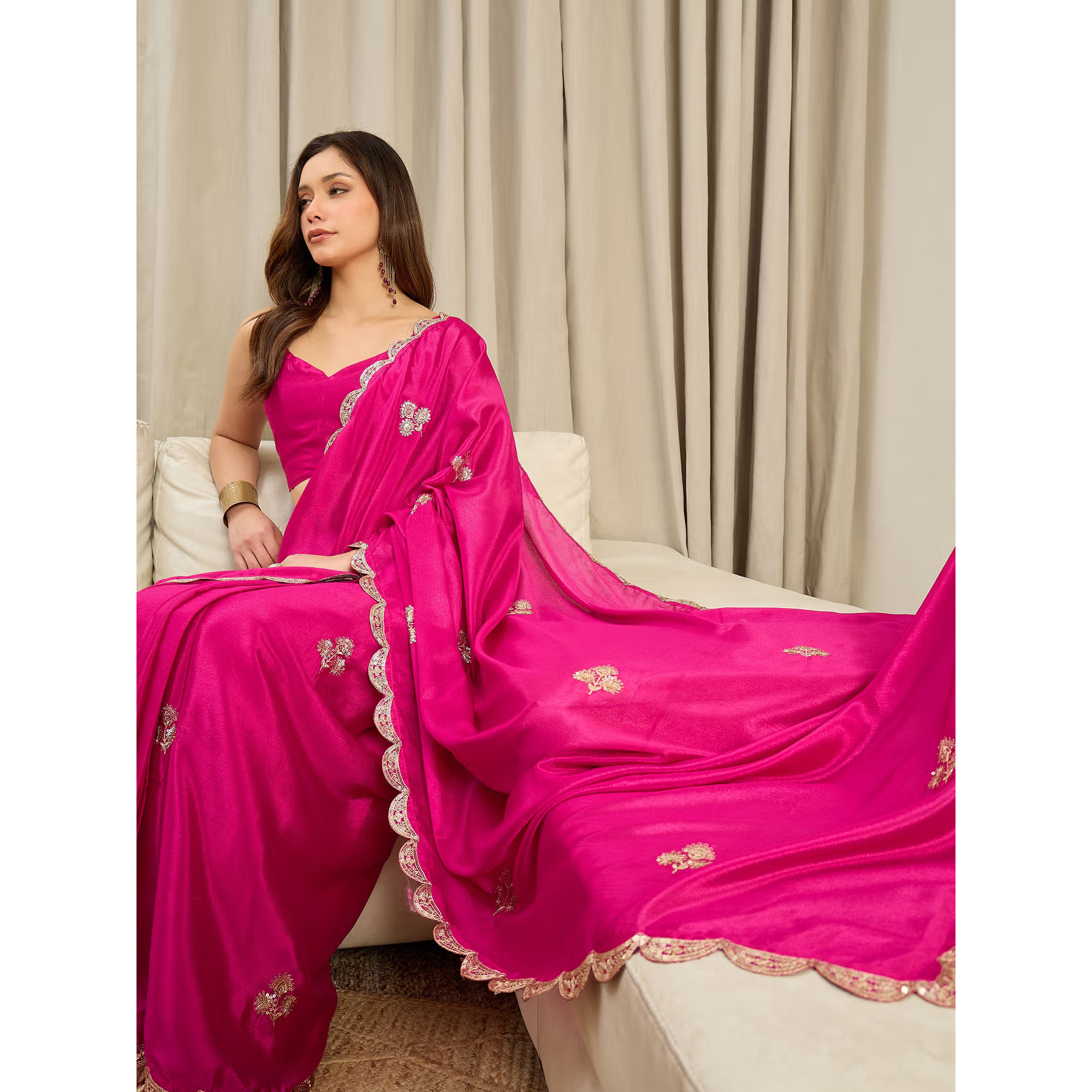 Women chinnon Pink Embellished