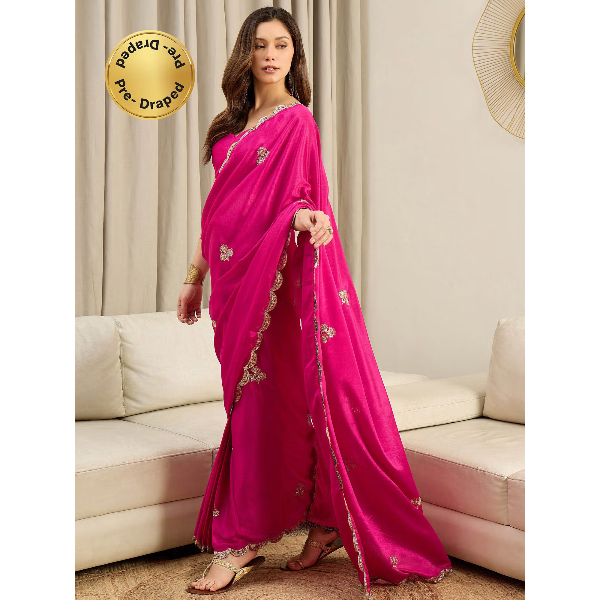 Women chinnon Pink Embellished