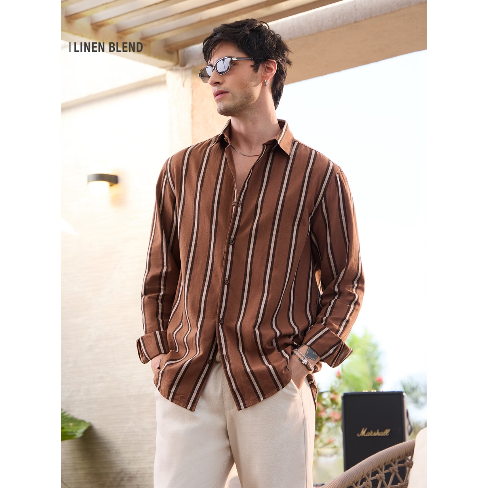 Cotton Linen Stripes: Chestnut