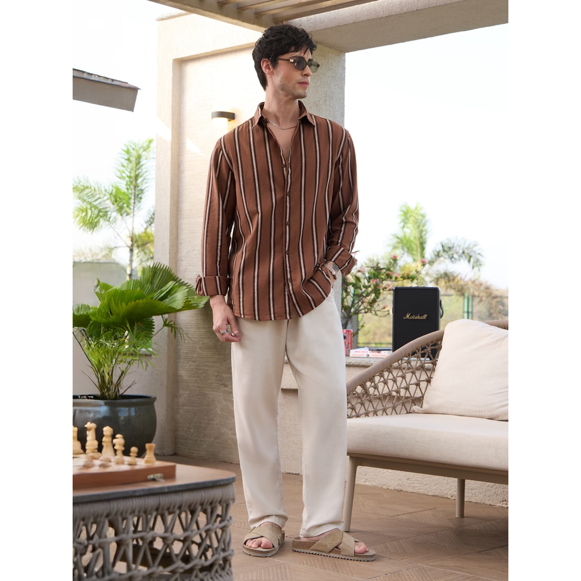 Cotton Linen Stripes: Chestnut