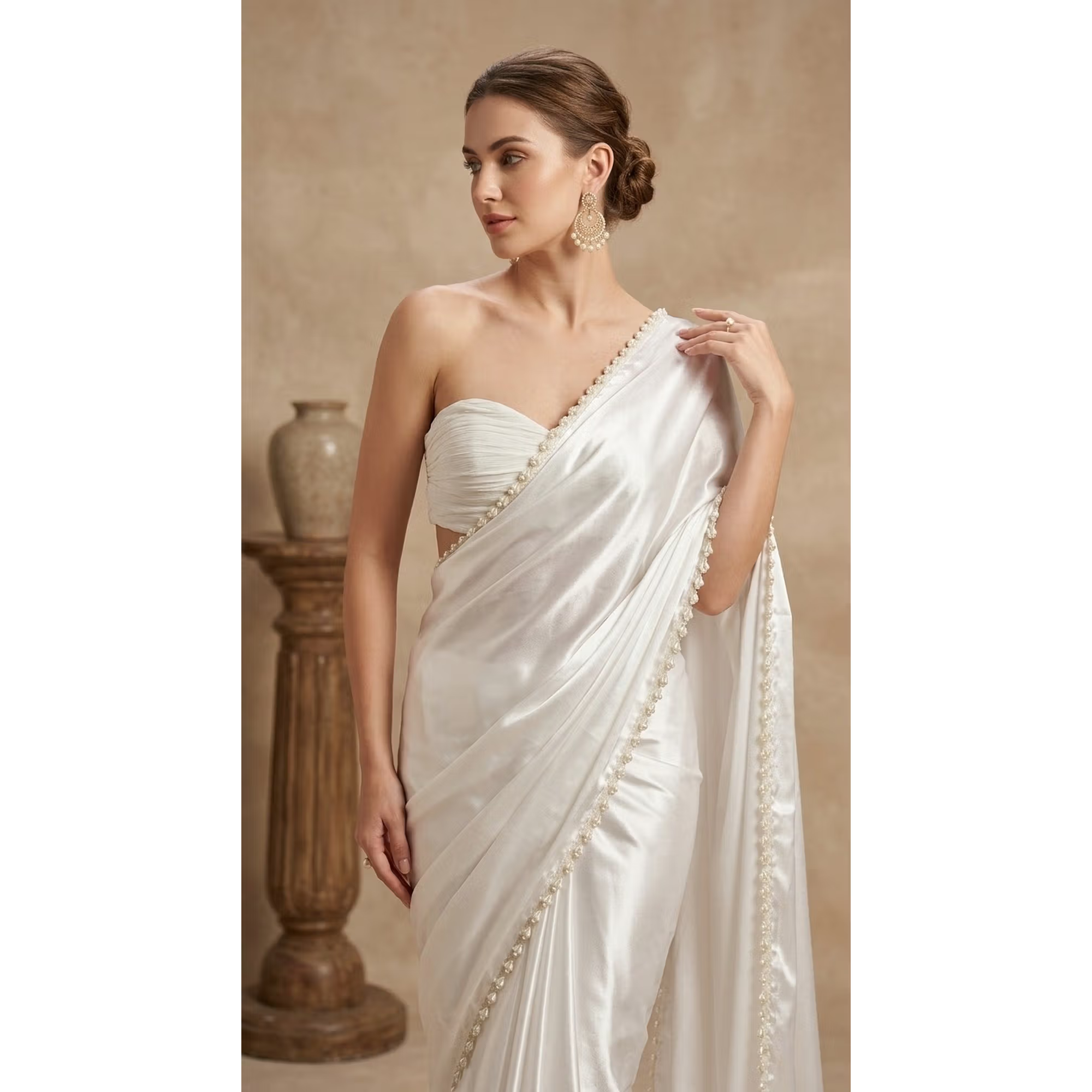 Pearl Radiance Satin Silk Saree