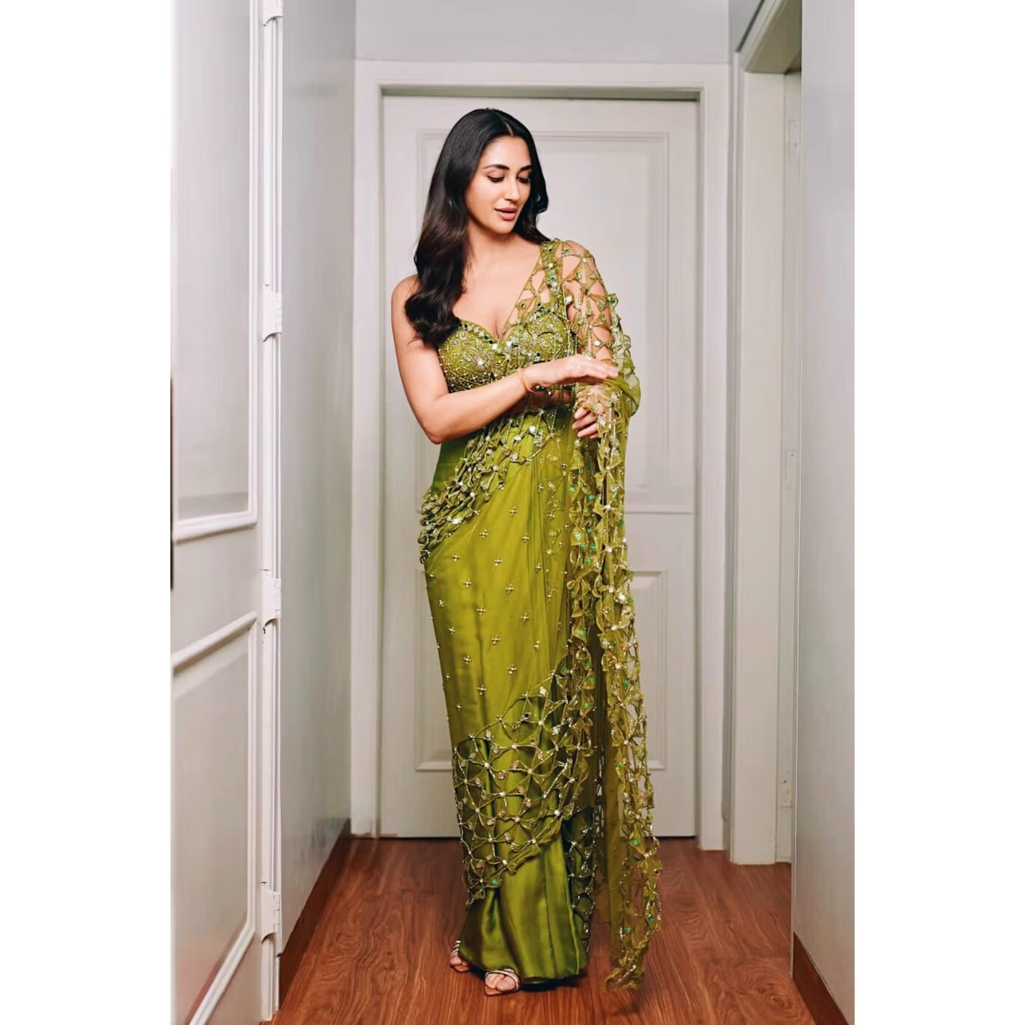 Green Pre-Draped Saree