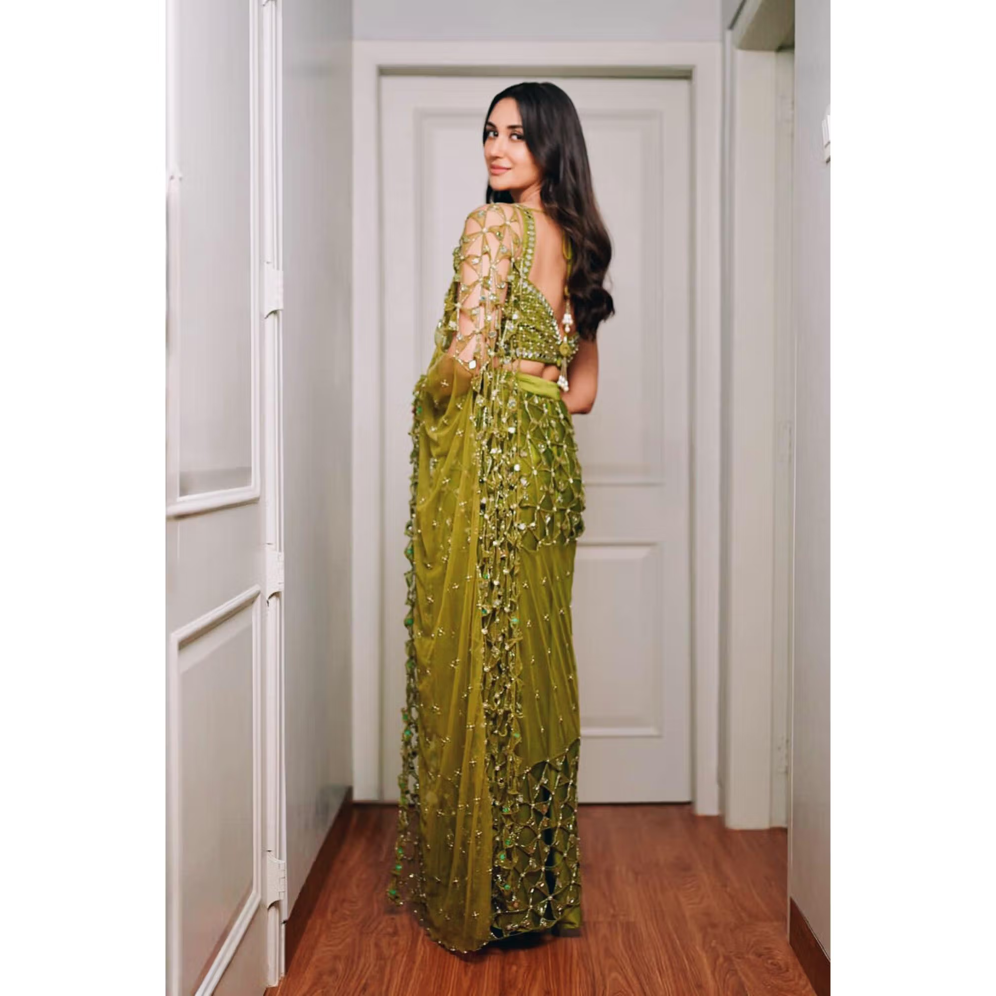 Green Pre-Draped Saree